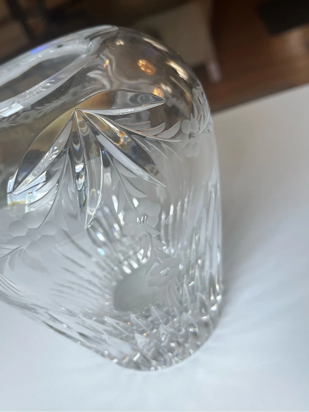 VTG Cut Crystal Rose Bowl Vase 6” Etched Flower Floral Flowers Starburst